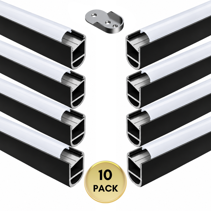 AP16F 8 ft Aluminum Channel Oval Wardrobe Hanging Rail Closet Rod 1.14″ (W) x 0.59″ (H) for LED Strip Lights | 10 Pack