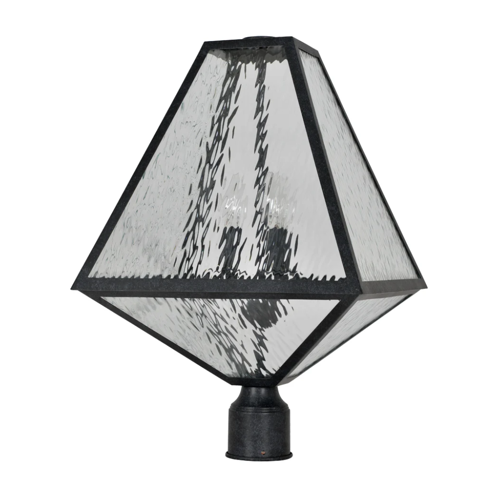 Outdoor Landscape Lighting LED 12V Low Voltage Brian Patrick Flynn Glacier 3 Light Outdoor Post Light 14"x21" Stainless Steel and Water Glass Charcoal Black Finish 120V 3 E12 Candelabra Base LED Bulb Sockets Casual Farmhouse Lantern for Patio, Garden, Exterior Posts