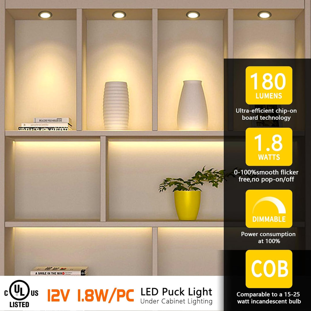 Outdoor Landscape Lighting LED 12V Low Voltage CBSA01 6 Pack 2W 12V 3000K-6000K Smart Recessed Cast Aluminum Cabinet Light Energy Saving Dimmable LED Downlighting with Remote Control