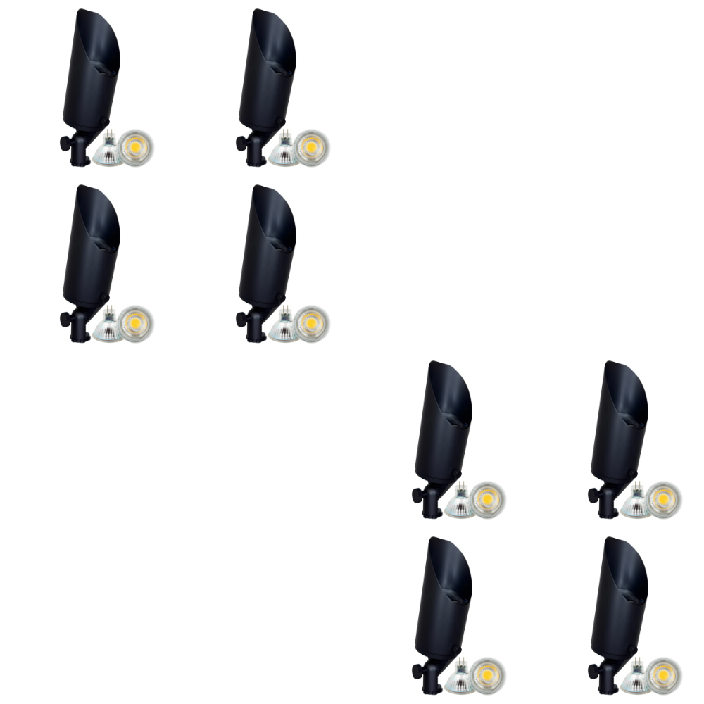 Outdoor Landscape Lighting LED 12V Low Voltage SPB04 4x/8x/12x Package Adjustable 12V Low Voltage LED Bullet Landscape Brass Spotlight Outdoor Lighting with MR16 5W 3000K Bulb Black Brass 8 pack