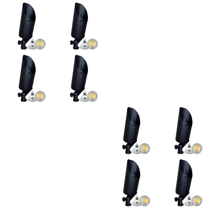 Outdoor Landscape Lighting LED 12V Low Voltage SPB04 4x/8x/12x Package Adjustable 12V Low Voltage LED Bullet Landscape Brass Spotlight Outdoor Lighting with MR16 5W 3000K Bulb Black Brass 8 pack