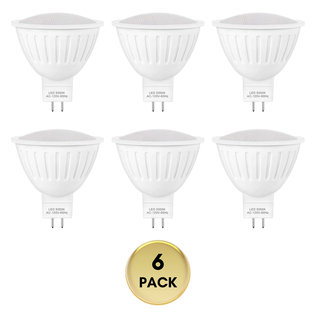 Outdoor Landscape Lighting LED 12V Low Voltage 6-Pack MR16 5W 120V GU5.3 LED Bulbs Dimmable Energy Saving Light 120 Degree Beam Angle Line Voltage 5000K Cool White