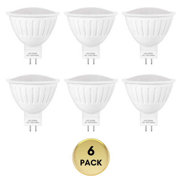 Outdoor Landscape Lighting LED 12V Low Voltage 6-Pack MR16 5W 120V GU5.3 LED Bulbs Dimmable Energy Saving Light 120 Degree Beam Angle Line Voltage 5000K Cool White