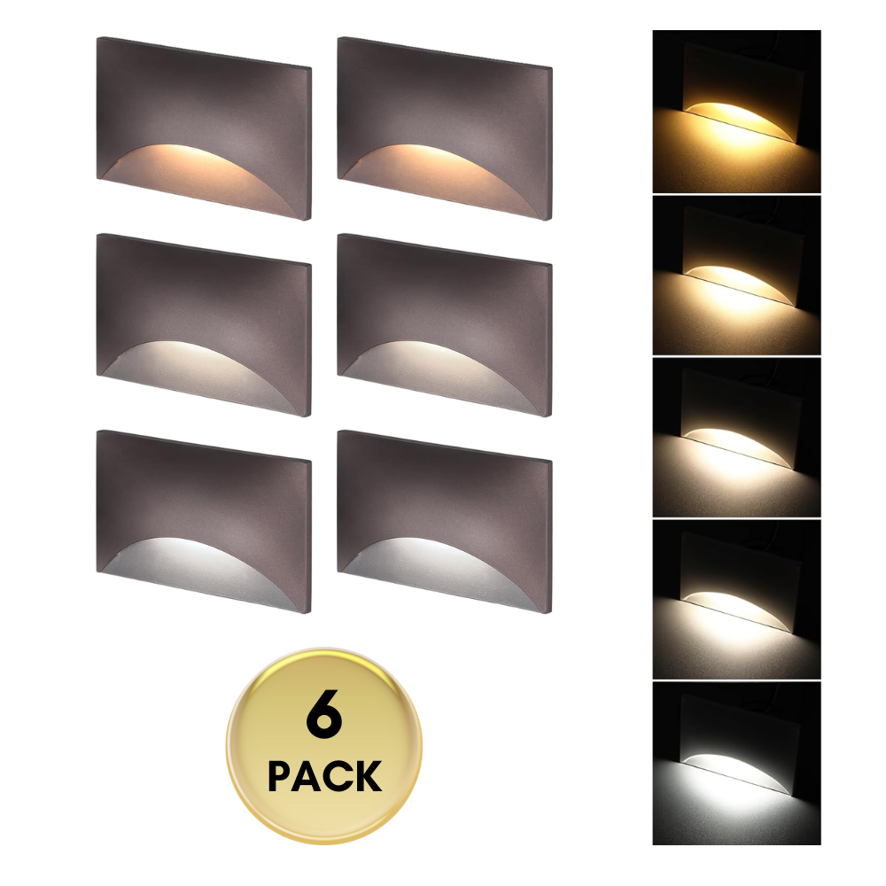 Outdoor Landscape Lighting LED 12V Low Voltage STAH06 5CCT 120V LED Aluminum Outdoor Step Lights, 6-Pack 2700K/3000K/3500K/4000K/5000K Stair Lighting Package, 3W Dimmable LED Lights for Step Stair, CRI90, ETL Listed, IP65 Waterproof Bronze