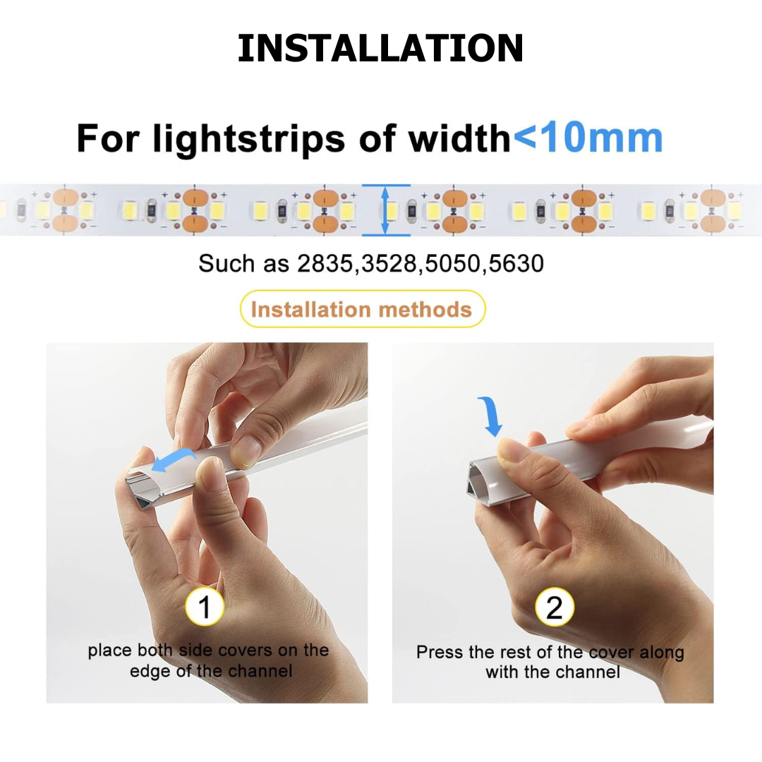 Outdoor Landscape Lighting LED 12V Low Voltage AC08 V-Shaped Corner Aluminum Channel 3.3FT/1M For Max 10mm Width LED Strip Lights Pack of 6/10/20