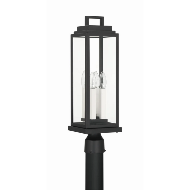 Outdoor Landscape Lighting LED 12V Low Voltage Aspen 4 Light Outdoor Post Light 6.5"x22" Stainless Steel and Glass Matte Black Finish 120V 4 E12 Candelabra Base LED Bulb Sockets Casual Farmhouse Lantern for Patio, Garden, Exterior Posts