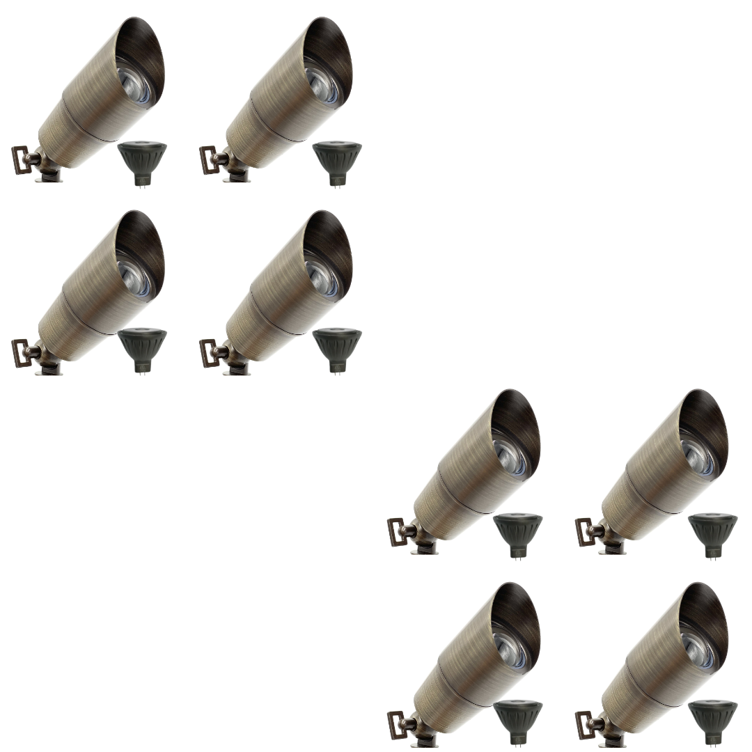 Outdoor Landscape Lighting LED 12V Low Voltage SPBP04 Rein Brown Brass Spotlight 4x/8x/12x 12V MR16 5W 2700K Package Low Voltage Outdoor Lighting 8 Pack