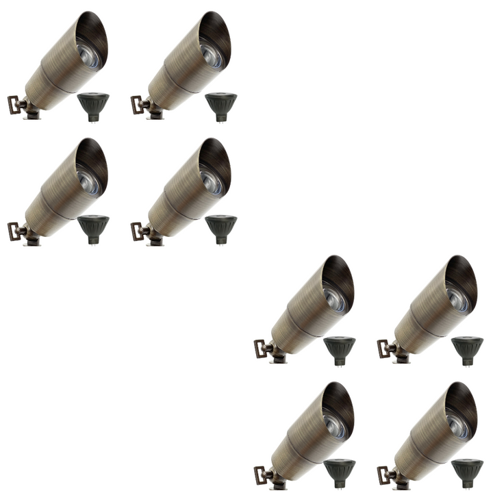 Outdoor Landscape Lighting LED 12V Low Voltage SPBP04 Rein Brown Brass Spotlight 4x/8x/12x 12V MR16 5W 2700K Package Low Voltage Outdoor Lighting 8 Pack