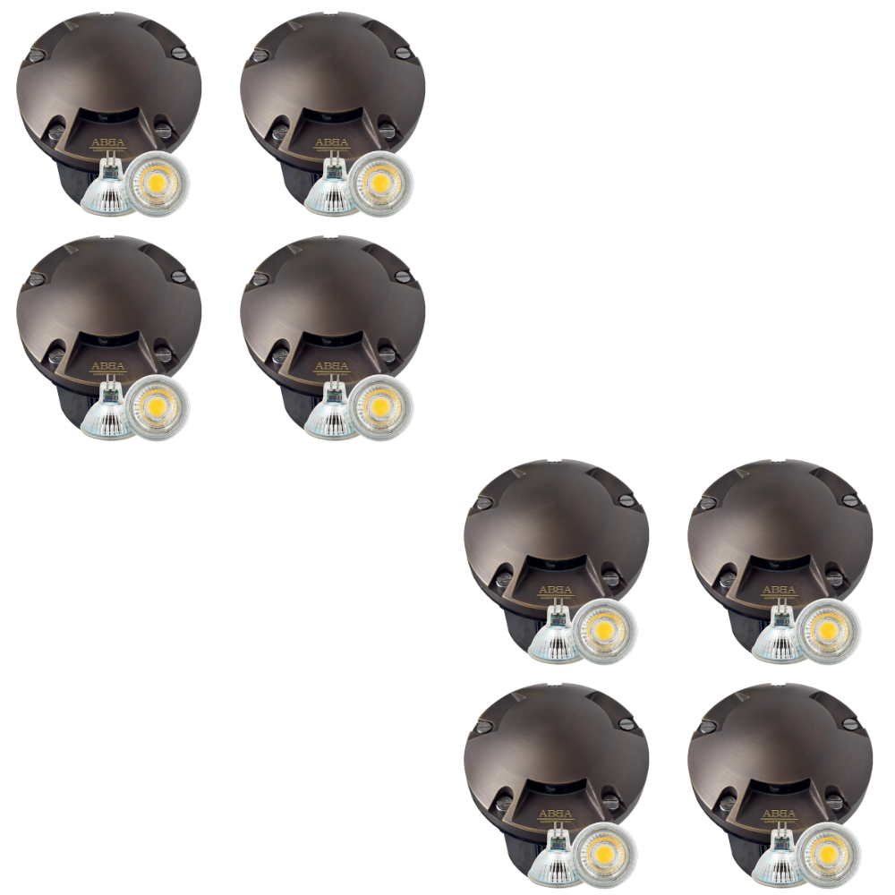 Outdoor Landscape Lighting LED 12V Low Voltage UNB11 4x/8x/12x Package Cast Brass Round Tri-Directional 12V Low Voltage LED In-ground Light with MR16 5W 3000K Bulb 8 Pack