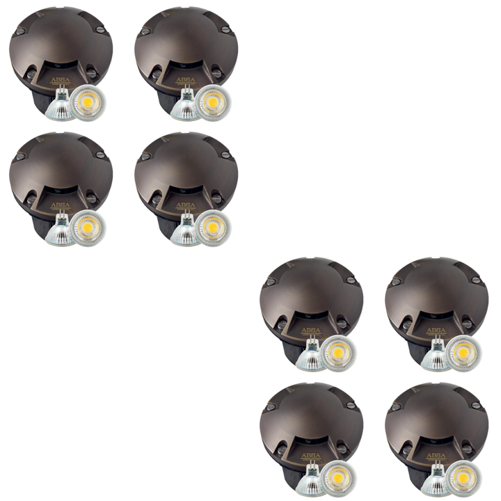 Outdoor Landscape Lighting LED 12V Low Voltage UNB11 4x/8x/12x Package Cast Brass Round Tri-Directional 12V Low Voltage LED In-ground Light with MR16 5W 3000K Bulb 8 Pack