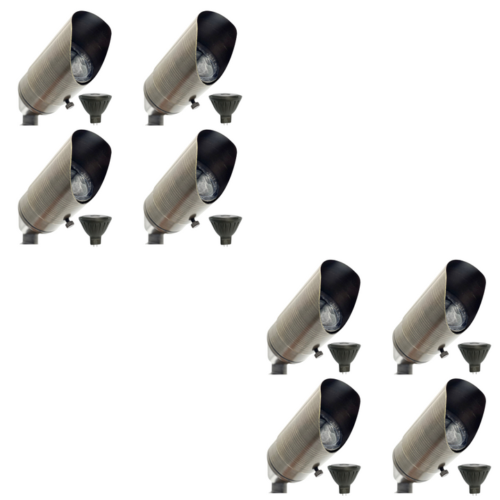 Outdoor Landscape Lighting LED 12V Low Voltage SPBP02 Rein Adjustable Brown Brass Spotlight 4x/8x/12x 12V MR16 5W 2700K Dimmable Package Low Voltage Landscape Lighting 8 Pack