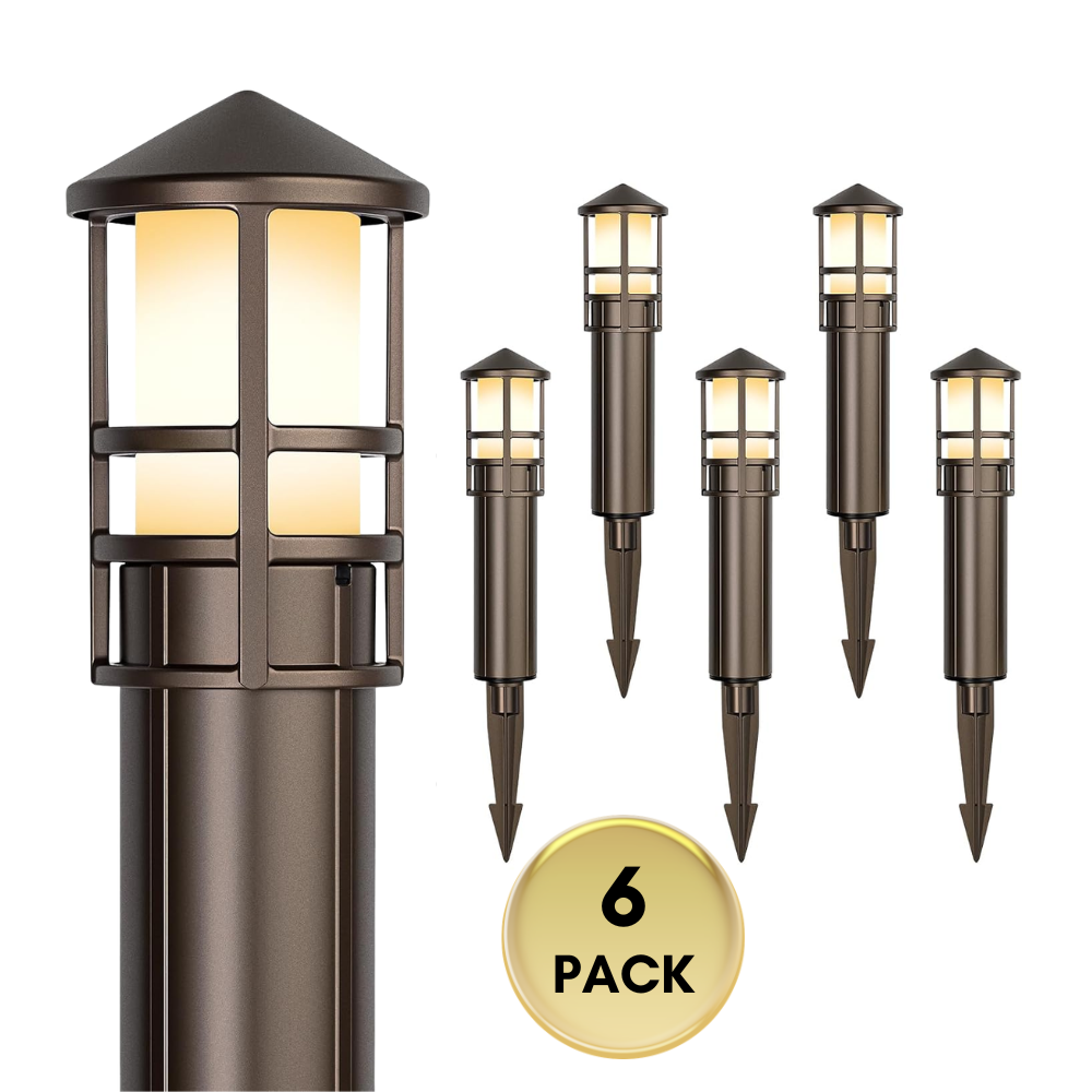 Outdoor Landscape Lighting LED 12V Low Voltage ALP56 4W 12V AC/DC Low Voltage Cast Aluminum LED Bollard Pathway Lights Package – Outdoor Landscape Walkway & Garden Lighting Bronze 6 Pack