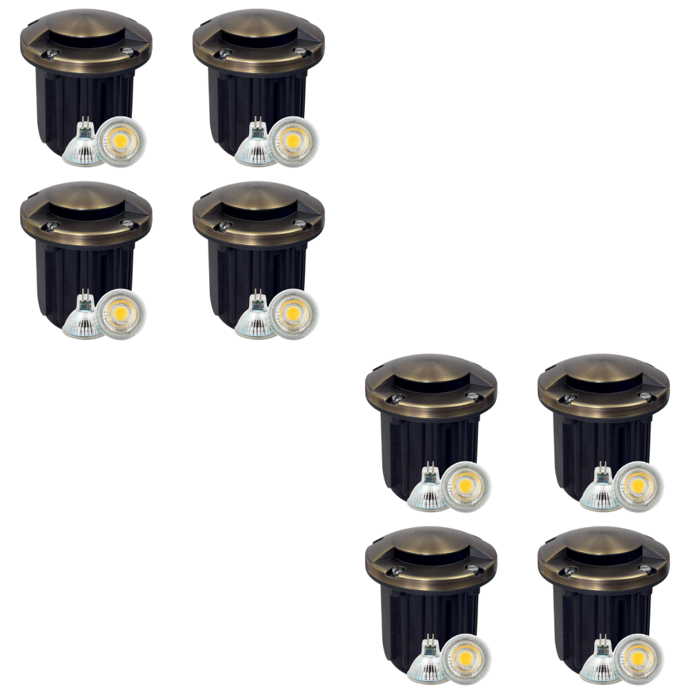 Outdoor Landscape Lighting LED 12V Low Voltage UNB09 4x/8x/12x Package Cast Brass Round Mono-Directional 12V Low Voltage LED In-ground Light with MR16 5W 3000K Bulb 8 Pack