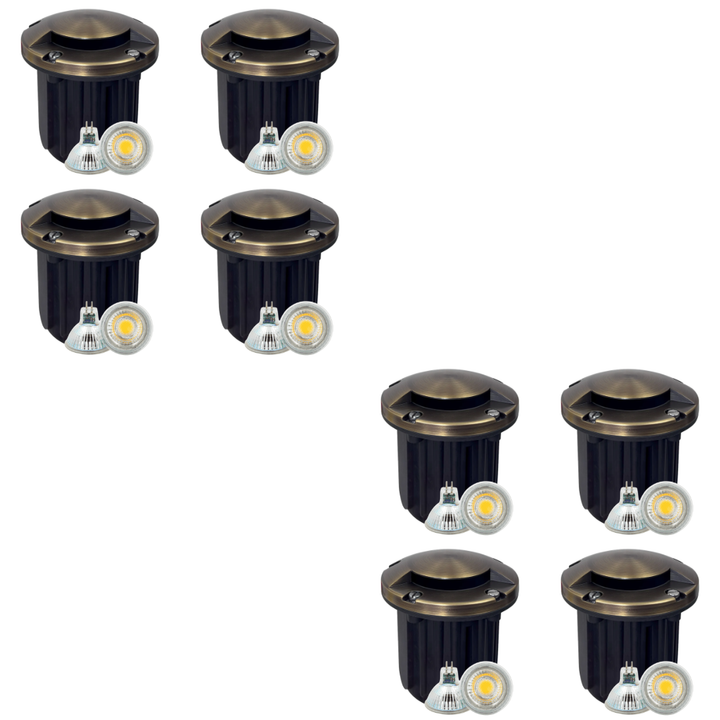 Outdoor Landscape Lighting LED 12V Low Voltage UNB09 4x/8x/12x Package Cast Brass Round Mono-Directional 12V Low Voltage LED In-ground Light with MR16 5W 3000K Bulb 8 Pack