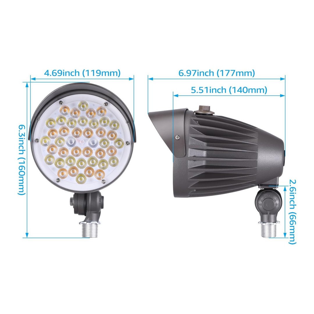 Outdoor Landscape Lighting LED 12V Low Voltage CDLCC40 120V Line Voltage Cast Aluminum Spotlight | 20W/30W/40W Adjustable Wattage 3CCT 3000K/4000K/5000K LED Bullet Floodlight, Photocell, 4880LM 100-277V Commercial Landscape Lights, ETL Listed IP65