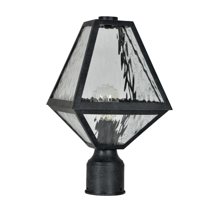Outdoor Landscape Lighting LED 12V Low Voltage Brian Patrick Flynn Glacier 1 Light Outdoor Post Light 8"x15.5" Stainless Steel and Water Glass Charcoal Black Finish 120V 1 E26 Medium Base LED Bulb Socket Casual Farmhouse Lantern for Patio, Garden, Exterior Posts