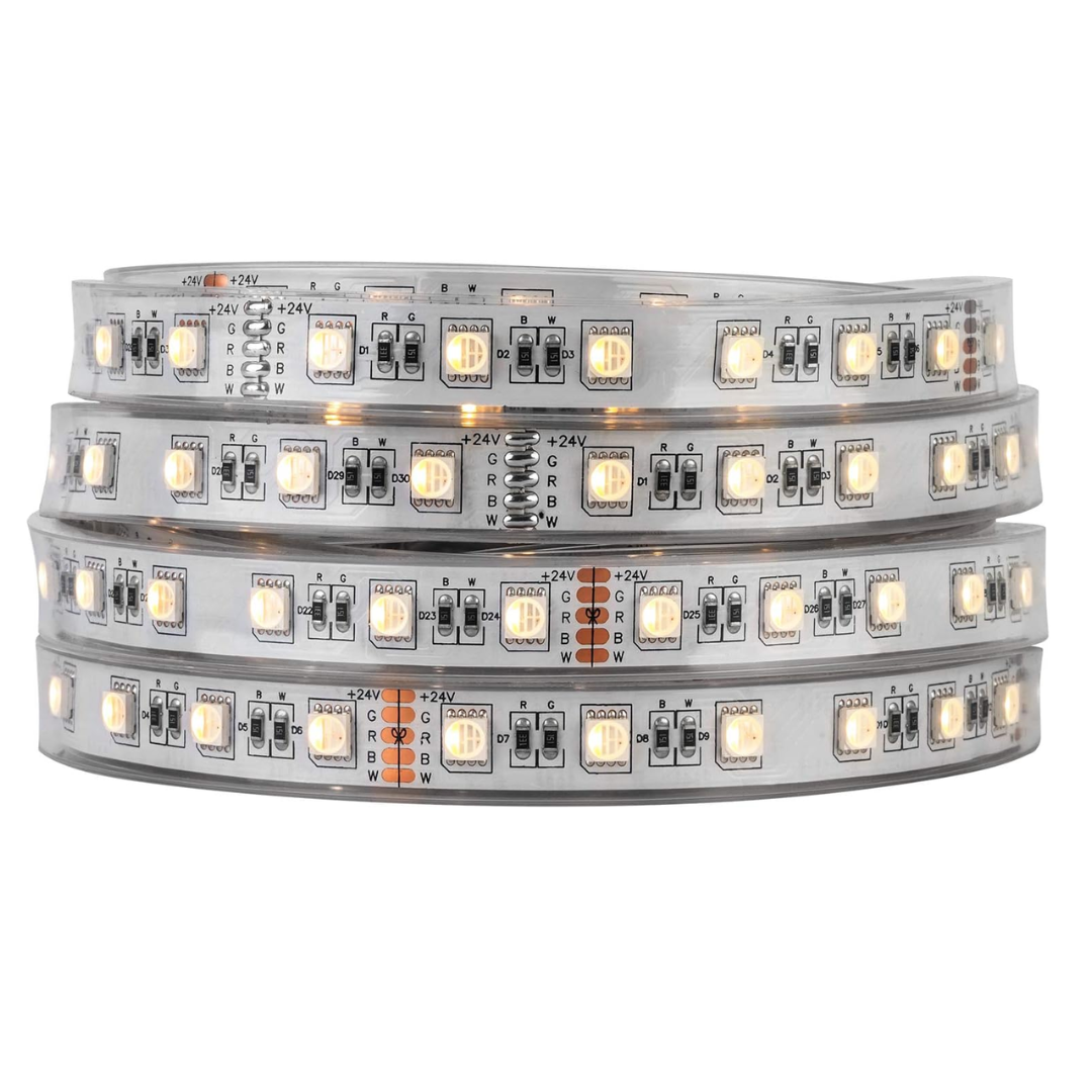 Outdoor Landscape Lighting LED 12V Low Voltage SL06 7.3W/ft 14mm Strip Light RGB + Warm White 3000K-3500K or Cool White 6000K-7000K 5050 DC24V Low Voltage LED Outdoor IP68 Submersible UL SMD Tape Light with Black or White PCB