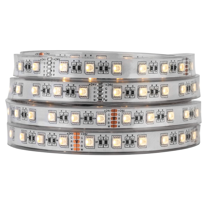 Outdoor Landscape Lighting LED 12V Low Voltage SL06 7.3W/ft 14mm Strip Light RGB + Warm White 3000K-3500K or Cool White 6000K-7000K 5050 DC24V Low Voltage LED Outdoor IP68 Submersible UL SMD Tape Light with Black or White PCB