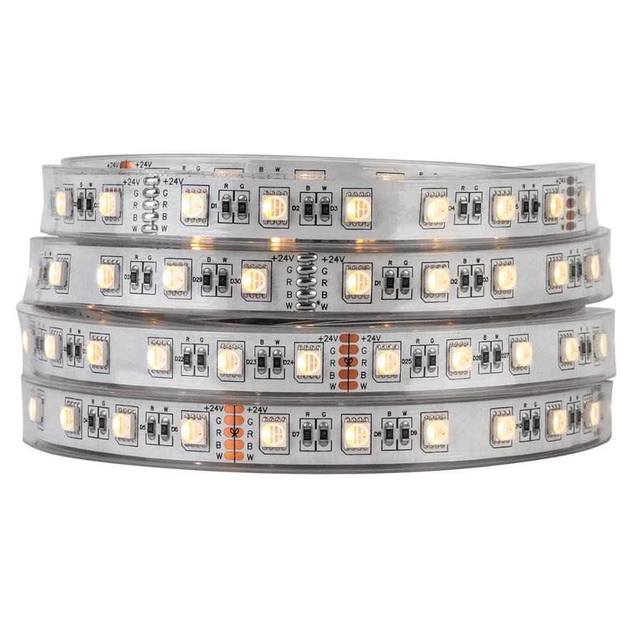 Outdoor Landscape Lighting LED 12V Low Voltage SL06 7.3W/ft 14mm Strip Light RGB + Warm White 3000K-3500K or Cool White 6000K-7000K 5050 DC24V Low Voltage LED Outdoor IP68 Submersible UL SMD Tape Light with Black or White PCB