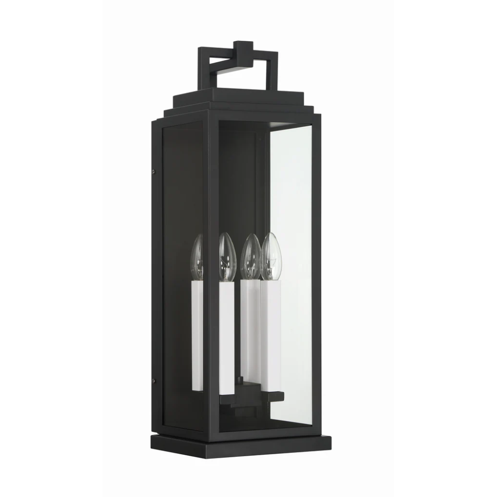 Outdoor Landscape Lighting LED 12V Low Voltage Aspen 4 Light Outdoor Sconce 7.75"x22.5" Stainless Steel and Clear Glass Matte Black Finish 120V 4 E12 Candelabra Base LED Bulb Sockets for Patio, Garden, Exterior Walls