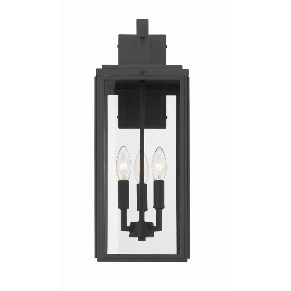 Outdoor Landscape Lighting LED 12V Low Voltage Byron 3 Light Outdoor Sconce 7.5"x19.75" Stainless Steel and Clear Glass Matte Black Finish 120V 3 E12 Candelabra Base LED Bulb Socket for Patio, Garden, Exterior Walls