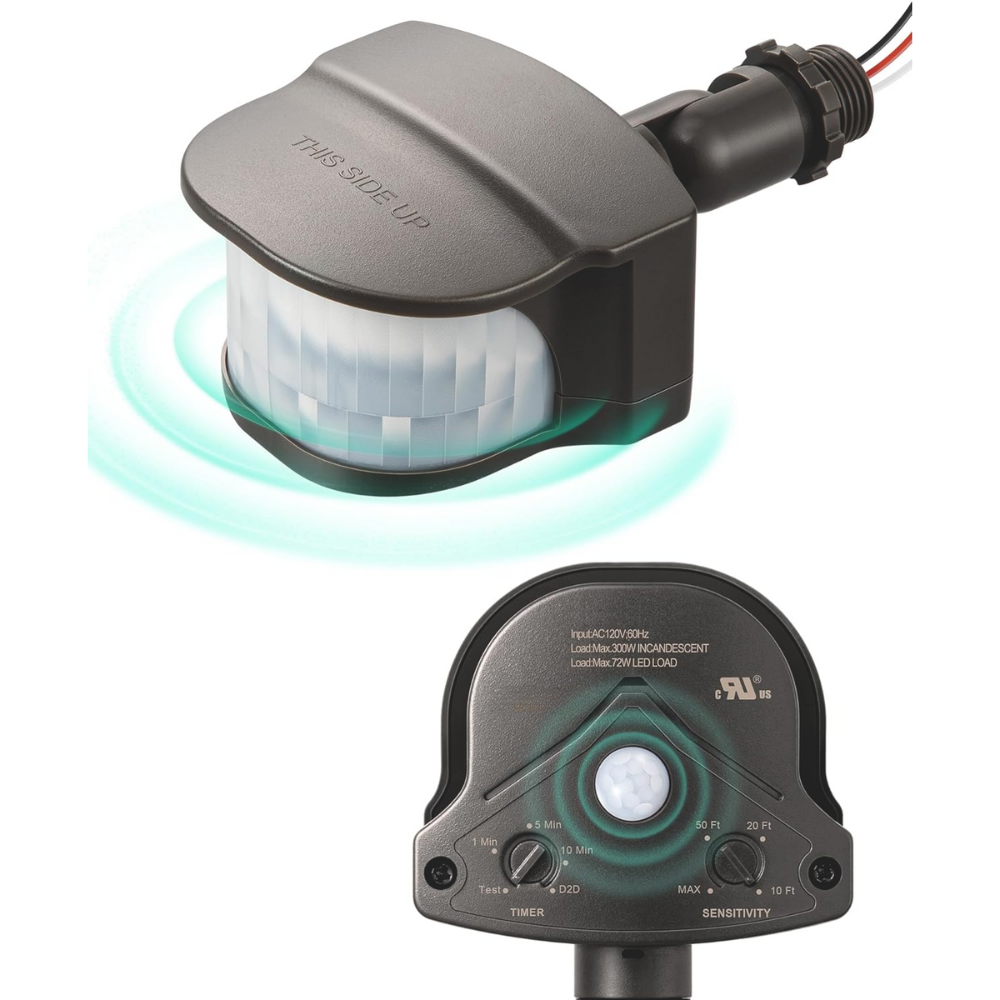 Outdoor Landscape Lighting LED 12V Low Voltage PIR and 240° & 360° Motion Sensor, 120V Line Voltage For Outdoor Security Floodlight IP65 Waterproof Brown