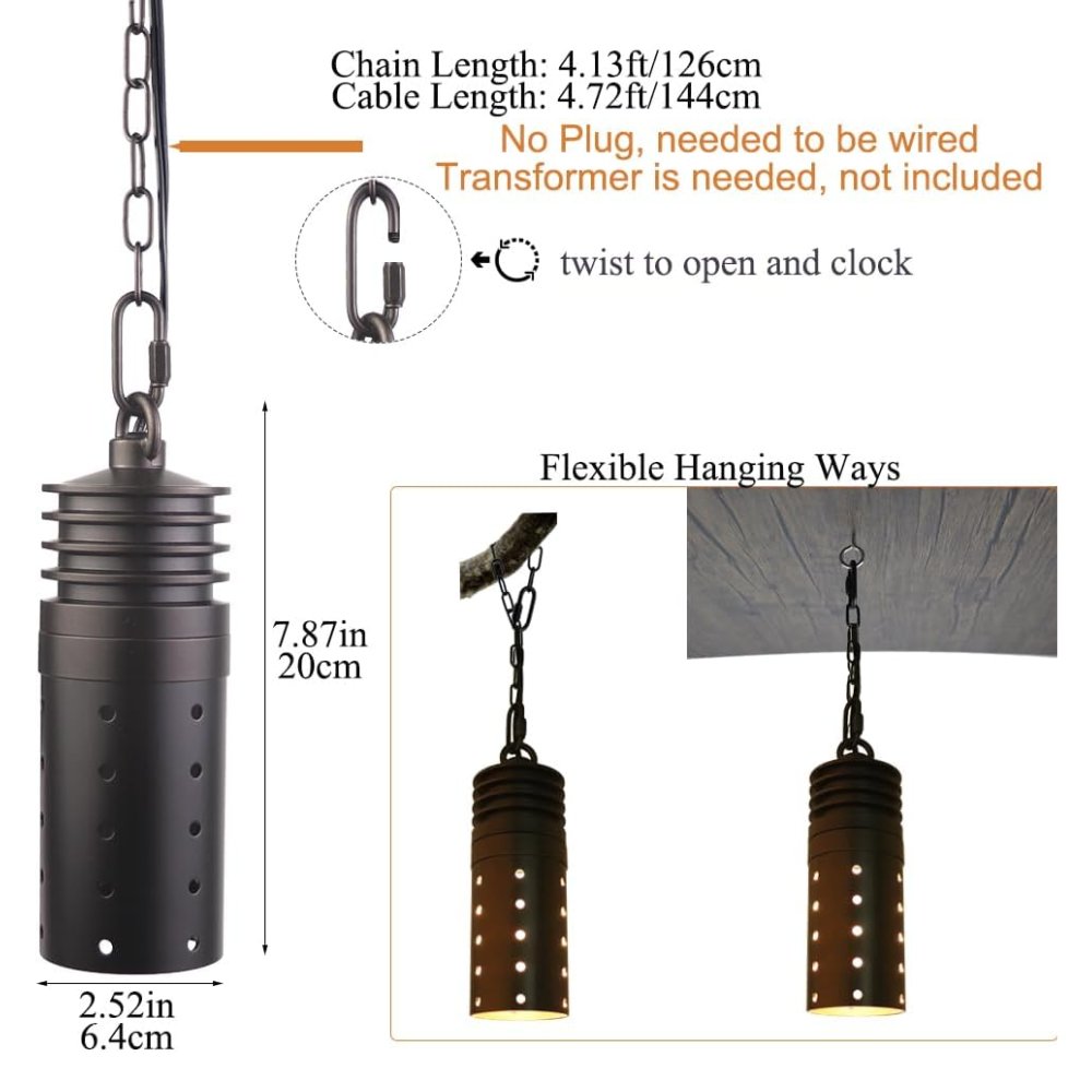 Outdoor Landscape Lighting LED 12V Low Voltage HLA05 2-Pack Low Voltage Black Pendant with MR16 3W 300LM 3000K Warm White LED Aluminum Light Hanging Patio Light Package
