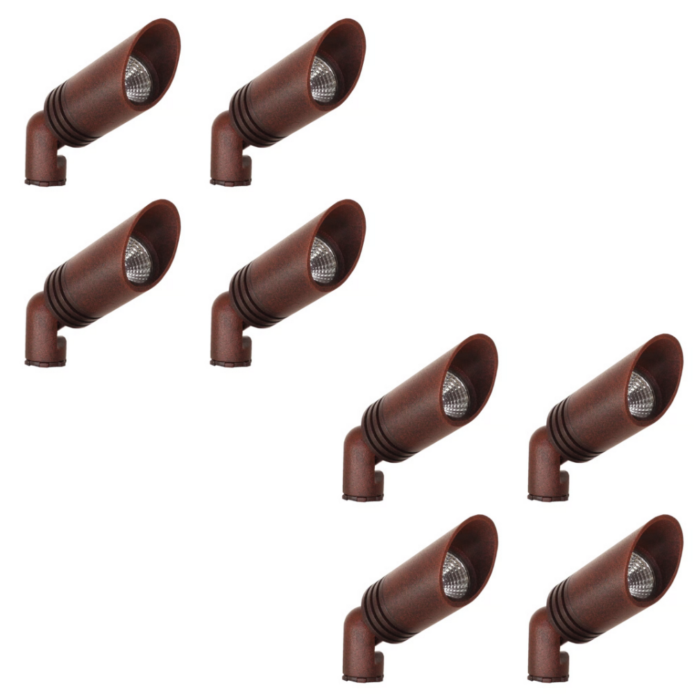Outdoor Landscape Lighting LED 12V Low Voltage KL109 4x/8x/12x Package 3W 2700K Warm White Integrated LED 12V AC/DC Aluminum Low Voltage Landscape Lighting Spotlight Rust Brown 8 Pack