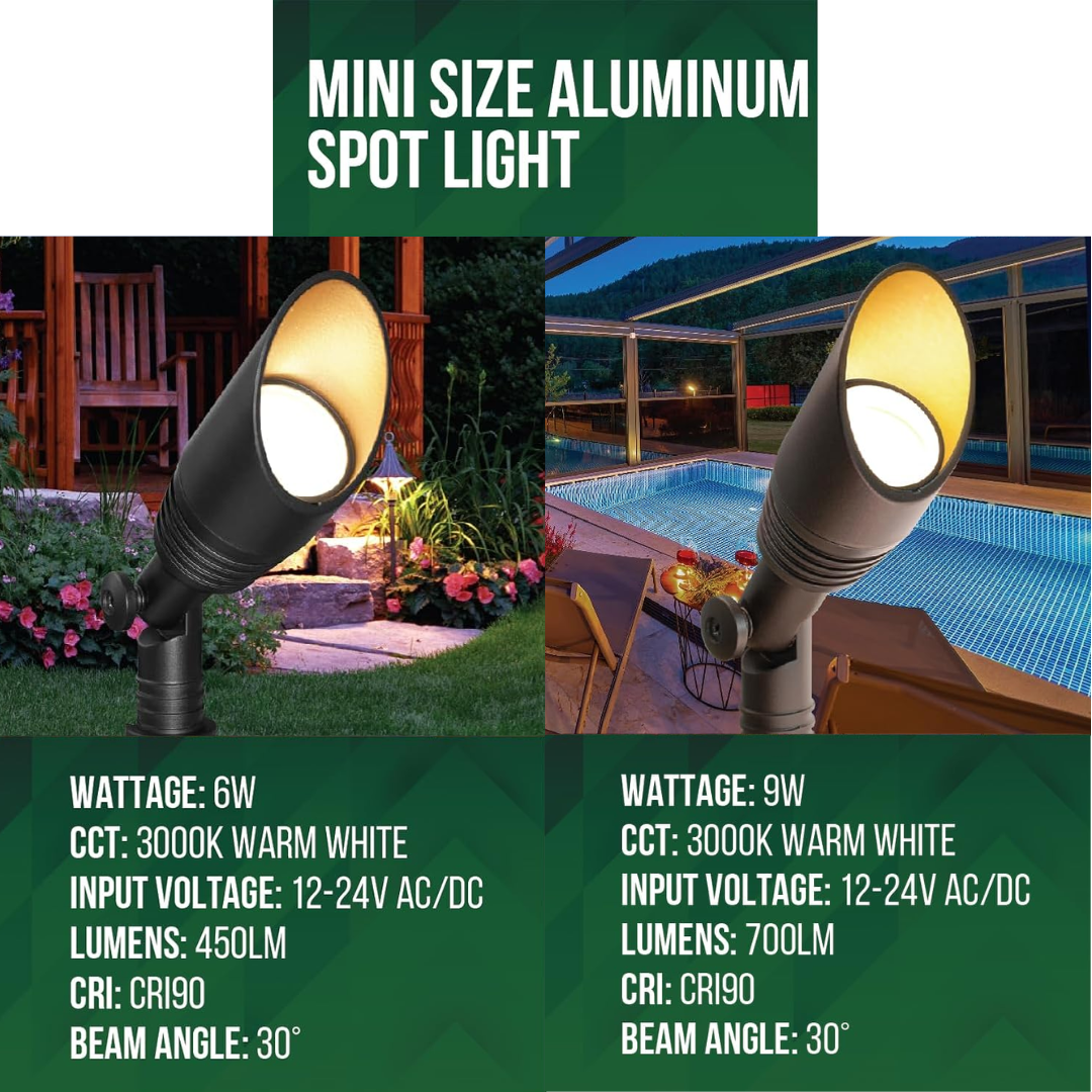 Outdoor Landscape Lighting LED 12V Low Voltage SPAA01 Integrated Mini Aluminum Spotlight Low Voltage Outdoor Lighting Package of 2 and 6