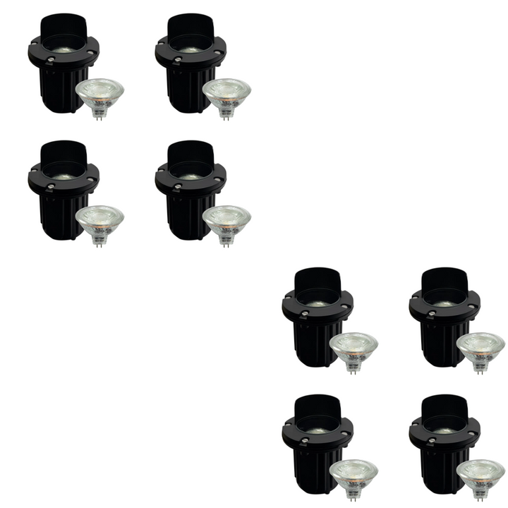 Outdoor Landscape Lighting LED 12V Low Voltage UNB03 4x/8x/12x Package Cast Brass 12V Low Voltage Shielded LED In-ground Well Light IP65 Waterproof with MR16 5W 3000K Bulb 8 Pack Black Brass