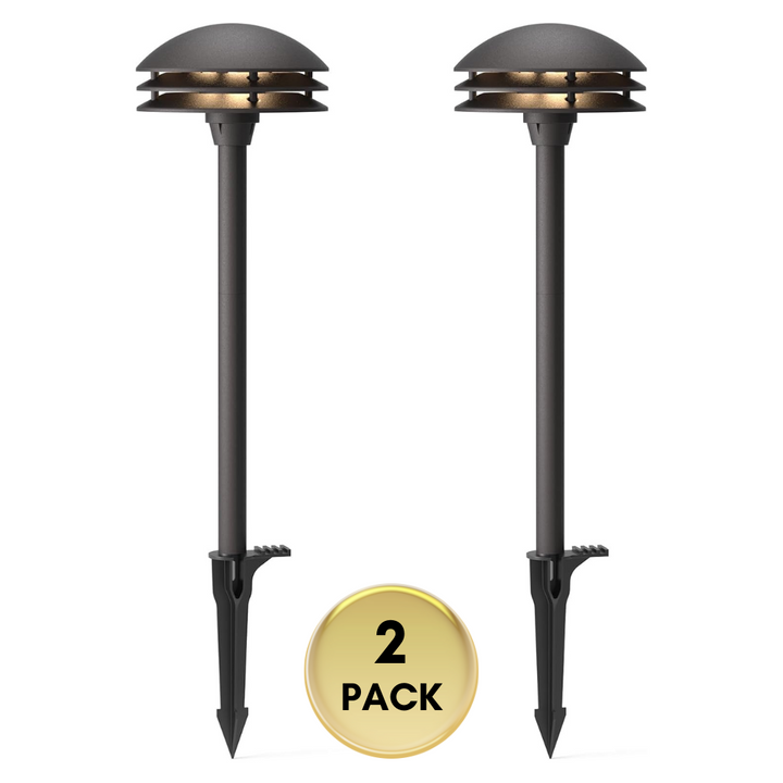 Outdoor Landscape Lighting LED 12V Low Voltage ALP72 2 and 8 Pack Integrated LED Landscape 3-Tier Pagoda Metal Pathway Lights Package, 3000K 4W 80 LM Low Voltage 12V AC Bronze Pagoda Outdoor Landscape Lighting 2 Pack
