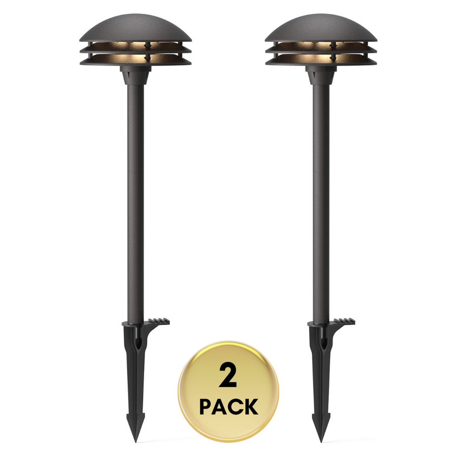 Outdoor Landscape Lighting LED 12V Low Voltage ALP72 2 and 8 Pack Integrated LED Landscape 3-Tier Pagoda Metal Pathway Lights Package, 3000K 4W 80 LM Low Voltage 12V AC Bronze Pagoda Outdoor Landscape Lighting 2 Pack
