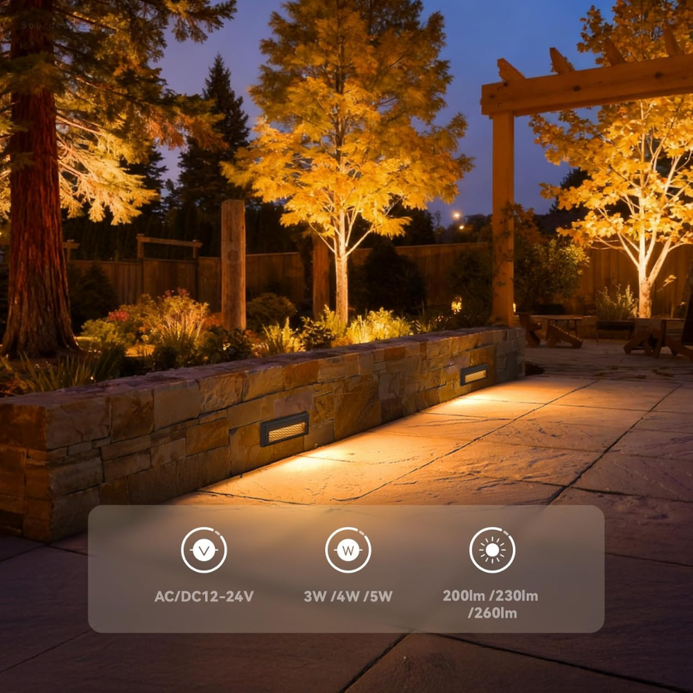 Outdoor Landscape Lighting LED 12V Low Voltage STLA09 12-Pack 3W/4W/5W Selectable Wattage 5CCT Low Voltage 9" LED Outdoor Step Lights, 12V-24V Integrated LED Deck Lights Landscape Lights