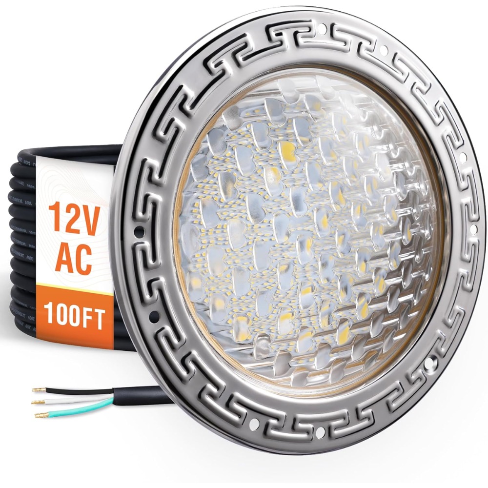 Outdoor Landscape Lighting LED 12V Low Voltage PL35 12V AC LED Stainless Steel Pool Light Jacuzzi Spa 6500K Cool White 3000LM Low Voltage Pool Light 100ft