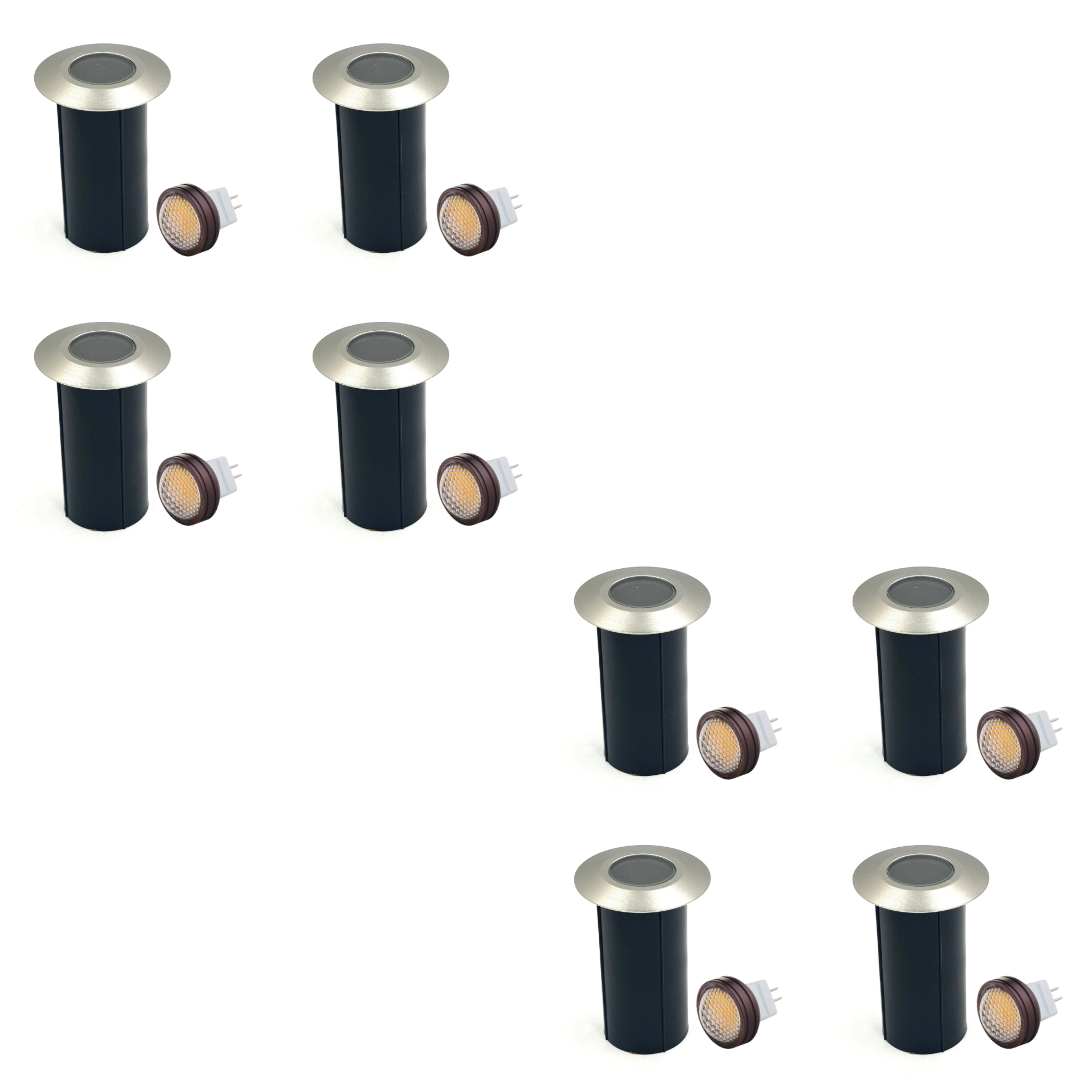 Outdoor Landscape Lighting LED 12V Low Voltage UNBP07 Mortirolo Brass / Stainless Steel In-Ground Well Light 4x/8x/12x MR8 2.5W Dimmable 2700K Package Low Voltage Outdoor Lighting Stainless Steel 8 Pack