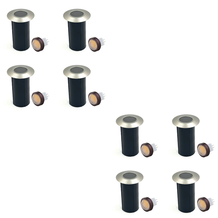 Outdoor Landscape Lighting LED 12V Low Voltage UNBP07 Mortirolo Brass / Stainless Steel In-Ground Well Light 4x/8x/12x MR8 2.5W Dimmable 2700K Package Low Voltage Outdoor Lighting Stainless Steel 8 Pack