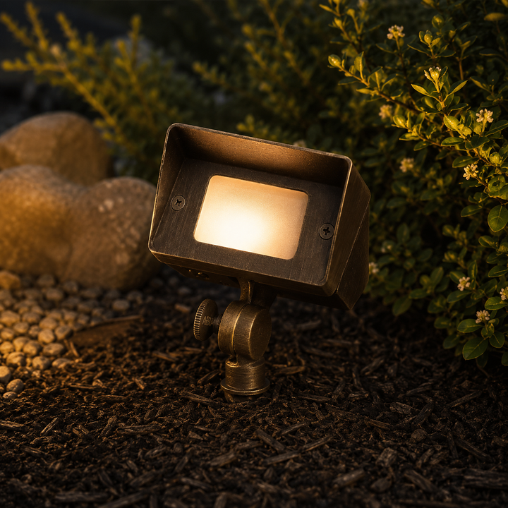 Outdoor Landscape Lighting LED 12V Low Voltage FPB01 4x/8x/12x Package Brass Rectangular LED Directional Floodlight Adjustable Lighting with G4 3W 3000K Bulb