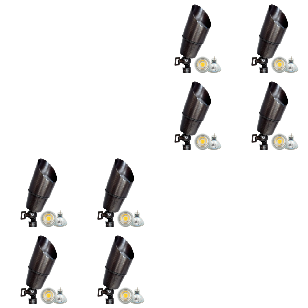 Outdoor Landscape Lighting LED 12V Low Voltage SPB01 4x/8x/12x Package 12V Low Voltage Directional Brass Spotlight Outdoor Landscape Lighting with MR16 5W 3000K Bulb Natural Brass 8 Pack
