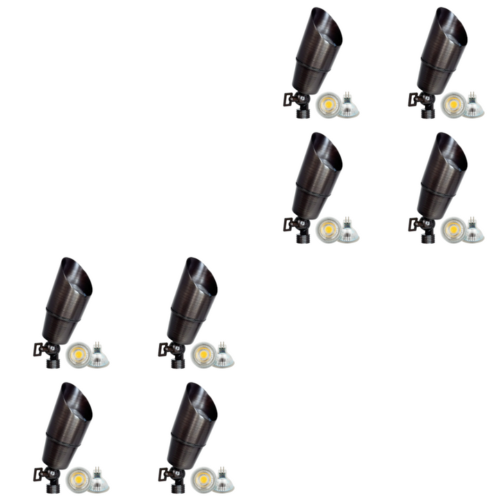 Outdoor Landscape Lighting LED 12V Low Voltage SPB01 4x/8x/12x Package 12V Low Voltage Directional Brass Spotlight Outdoor Landscape Lighting with MR16 5W 3000K Bulb Natural Brass 8 Pack