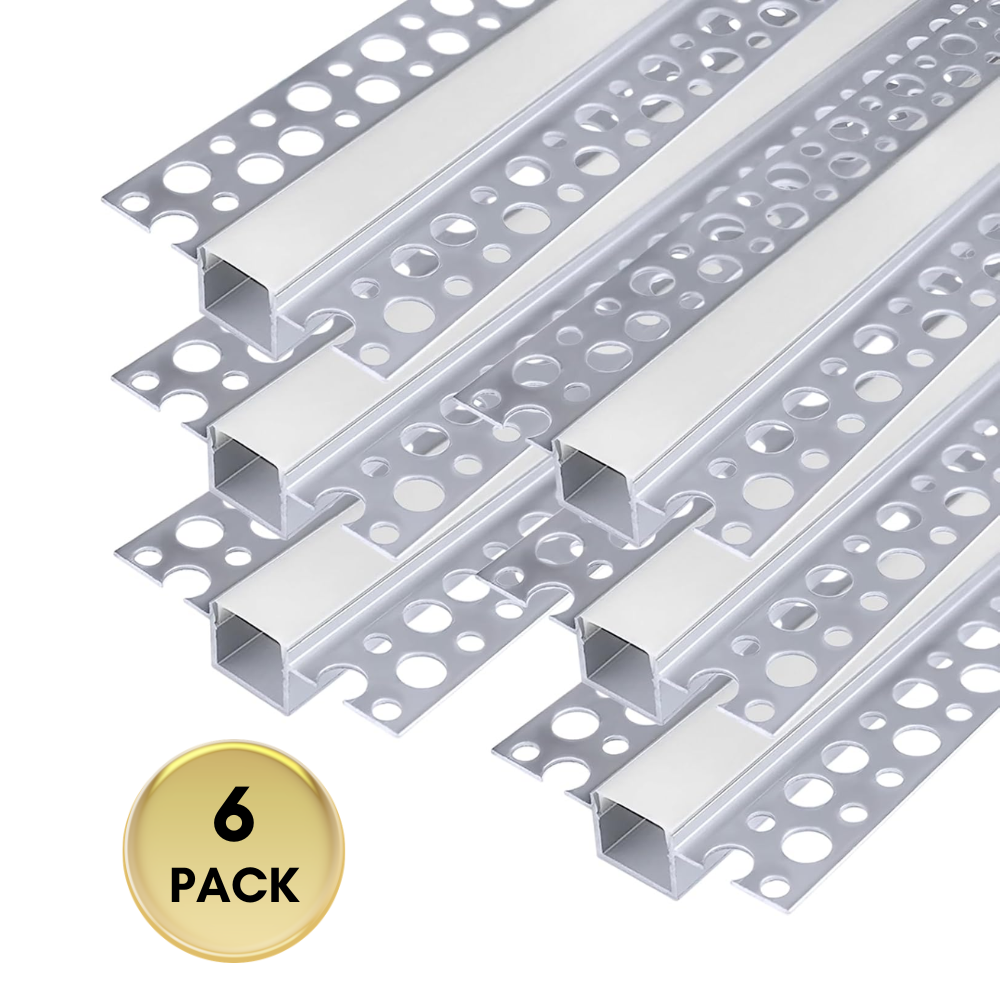Outdoor Landscape Lighting LED 12V Low Voltage AC04 Plaster-In Drywall Trimless Track Aluminum Channel 3.3FT/1M For Max 13mm LED Strip Lights Pack of 6 6 Pack of 3.3ft (1M) - Double Edge Channel