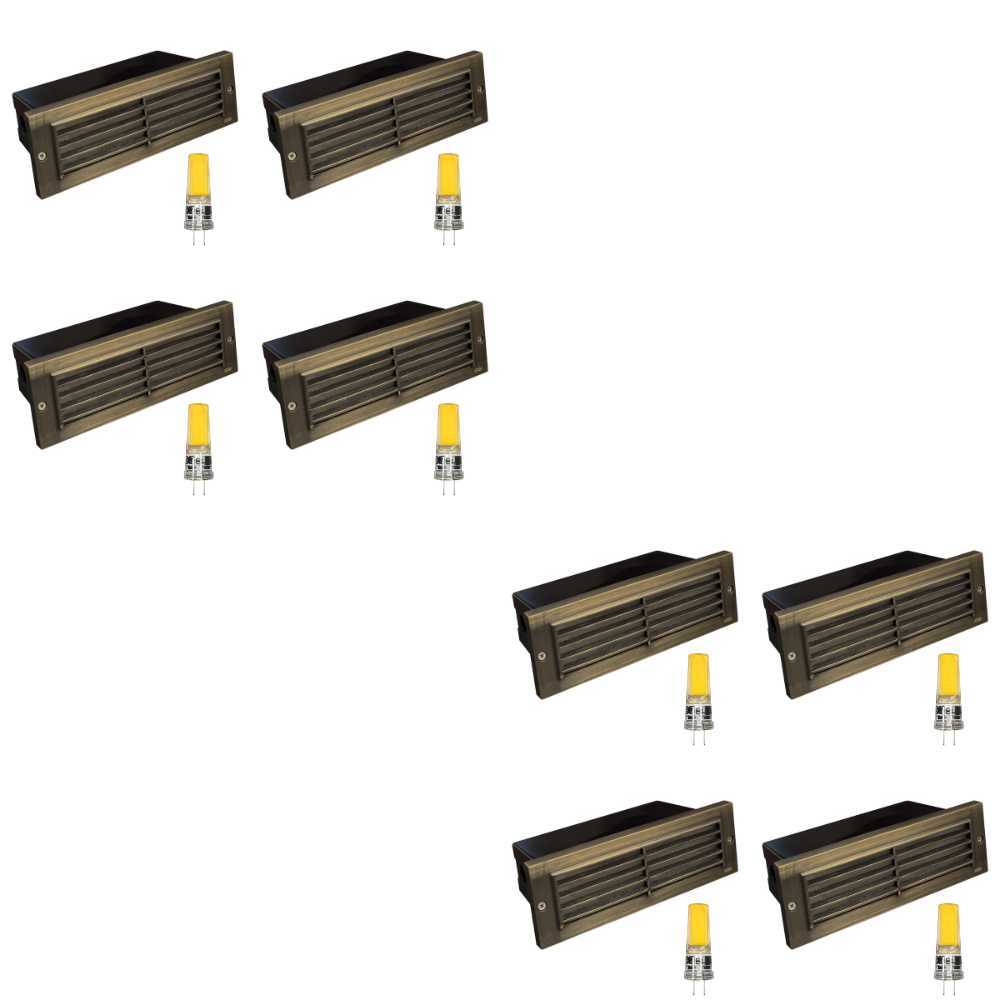 Outdoor Landscape Lighting LED 12V Low Voltage STB03 4x/8x/12x Package Louver Horizontal LED Brass 9" Brick Lights Warm White Edge 12V Low Voltage Outdoor Step Light 3W 3000K Bulb Natural Brass 8 Pack