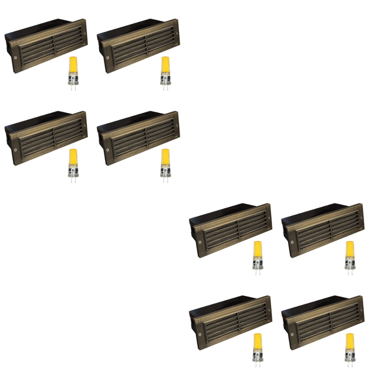 Outdoor Landscape Lighting LED 12V Low Voltage STB03 4x/8x/12x Package Louver Horizontal LED Brass 9" Brick Lights Warm White Edge 12V Low Voltage Outdoor Step Light 3W 3000K Bulb Natural Brass 8 Pack