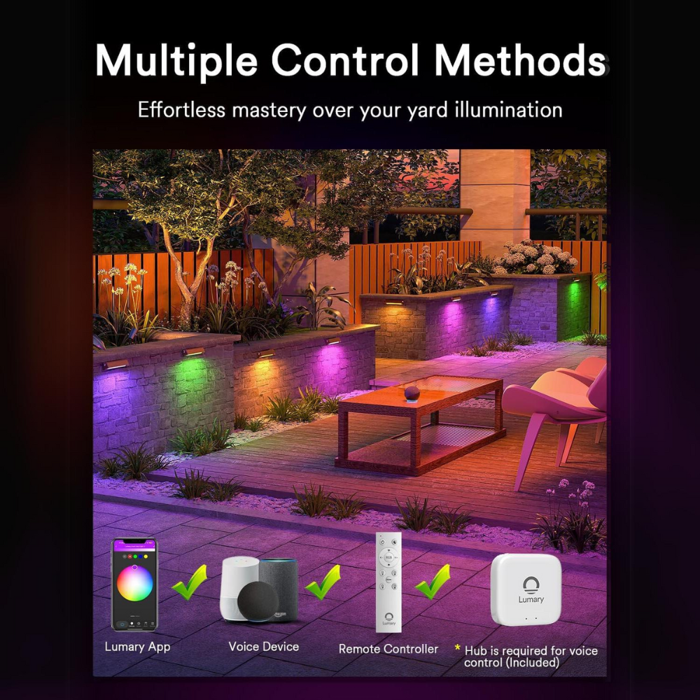 Outdoor Landscape Lighting LED 12V Low Voltage ELRA04 8 Pack 3W RGBCW Color Changing 2200K-6500K Waterproof LED Stairs, Fence, Hardscape Step Light Fixture Package