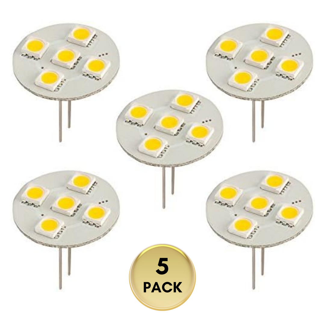 Outdoor Landscape Lighting LED 12V Low Voltage G4 5-Pack 1W and 3W 300LM 3000K Non-Dimmable SMD Standard Back-Pin Flat LED Light Bulb 12V 180° Bulb Energy Efficient 1W 100LM