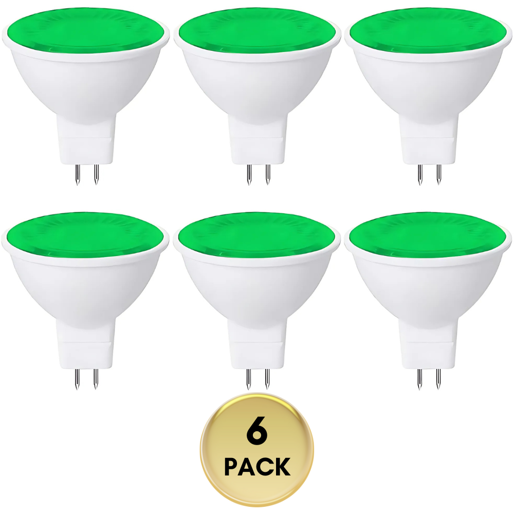Outdoor Landscape Lighting LED 12V Low Voltage MR16 6-Pack 5W Colored LED Light Bulb, Energy Saving 12V Outdoor Holiday and Party Lighting Package Green