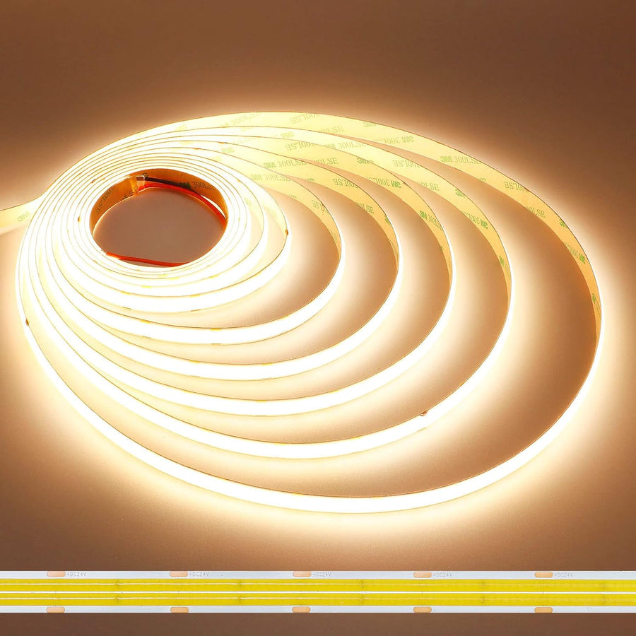 Outdoor Landscape Lighting LED 12V Low Voltage SLD15 Dotless Linear Single-Color 3000K/4000K/5000K LED Dimmable, 7.6W/ft 16.4ft COB Strip Lights IP20 Low Voltage 12mm DC24V Dual Row Super Bright Tape Light 3000K Warm White