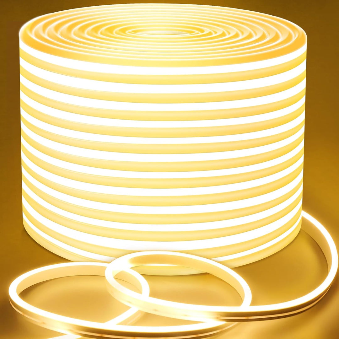 Outdoor Landscape Lighting LED 12V Low Voltage SLN05 Dotless Neon LED Strip Light 3000K/6000K DC24V IP65 Outdoor Rated Dimmable Low Voltage Silicone Strip Light with Mounting Clip, Screws, End Cap and Power Adapter 3000K Warm White