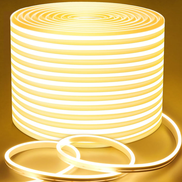 Outdoor Landscape Lighting LED 12V Low Voltage SLN05 Dotless Neon LED Strip Light 3000K/6000K DC24V IP65 Outdoor Rated Dimmable Low Voltage Silicone Strip Light with Mounting Clip, Screws, End Cap and Power Adapter 3000K Warm White