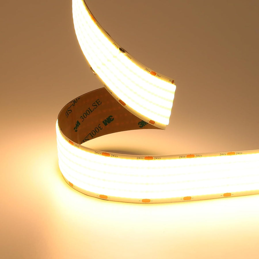 Outdoor Landscape Lighting LED 12V Low Voltage SLD17 30mm 12.2W/ft, 160W Max Wide LED Strip Light Dotless COB Indoor IP20 Single Color 160W 16.5ft DC24V Low Voltage 3000K Warm White