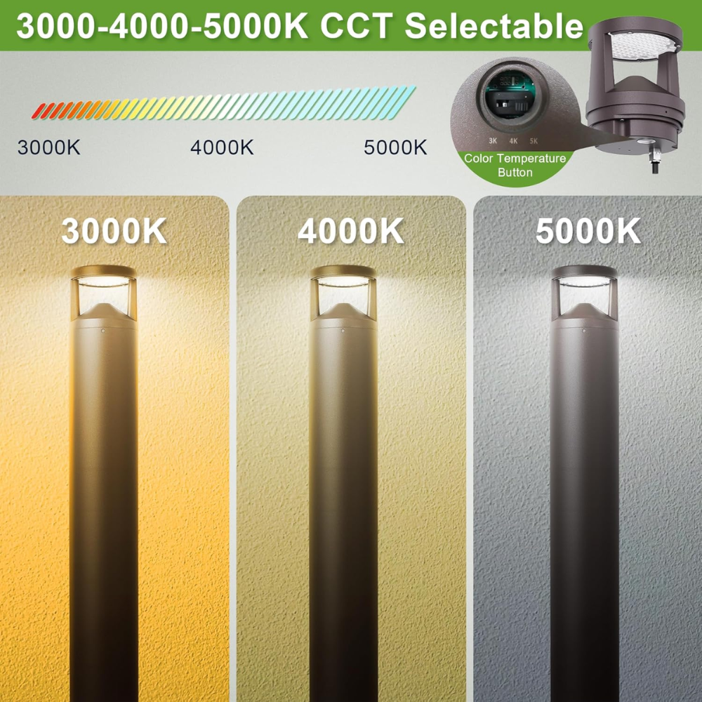 Outdoor Landscape Lighting LED 12V Low Voltage BPLA08 42" 24W 120V 3CCT 3000K/4000K/5000K Black Aluminum Round-Top Bollard Light Line Voltage Commercial Bollard Path Light Outdoor Lighting